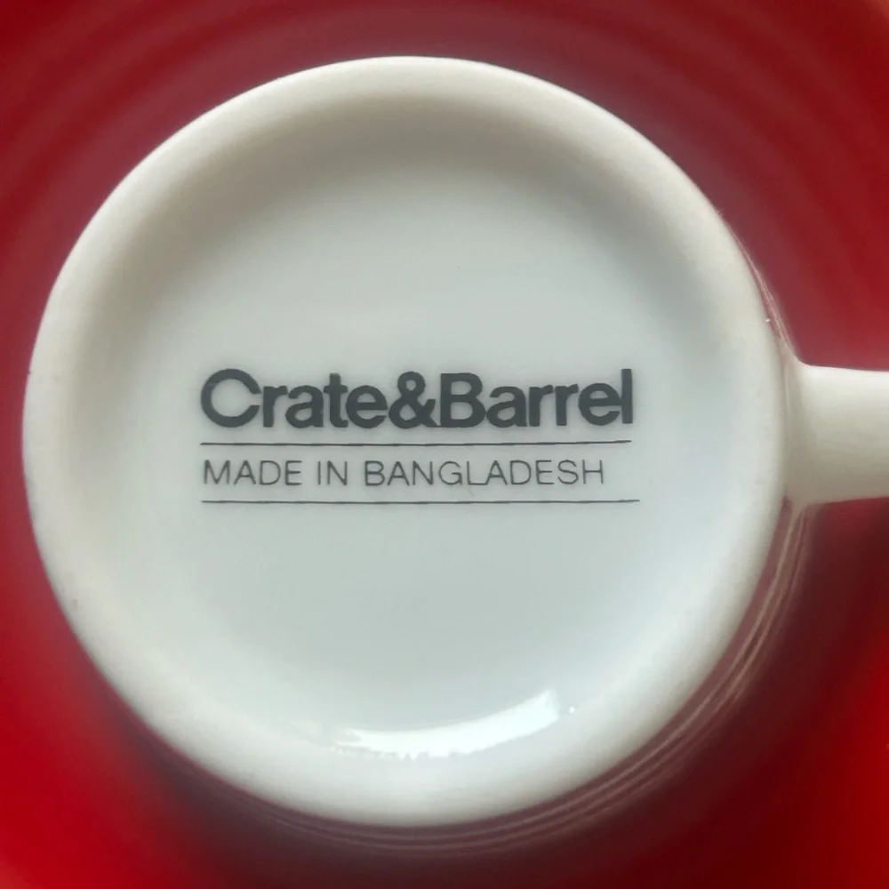 Crate&Barrel Red and White Striped Espresso Cup and Saucer Set